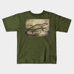 Monitor Amphibian Drawing Vintage Antique Art Kids T-Shirt